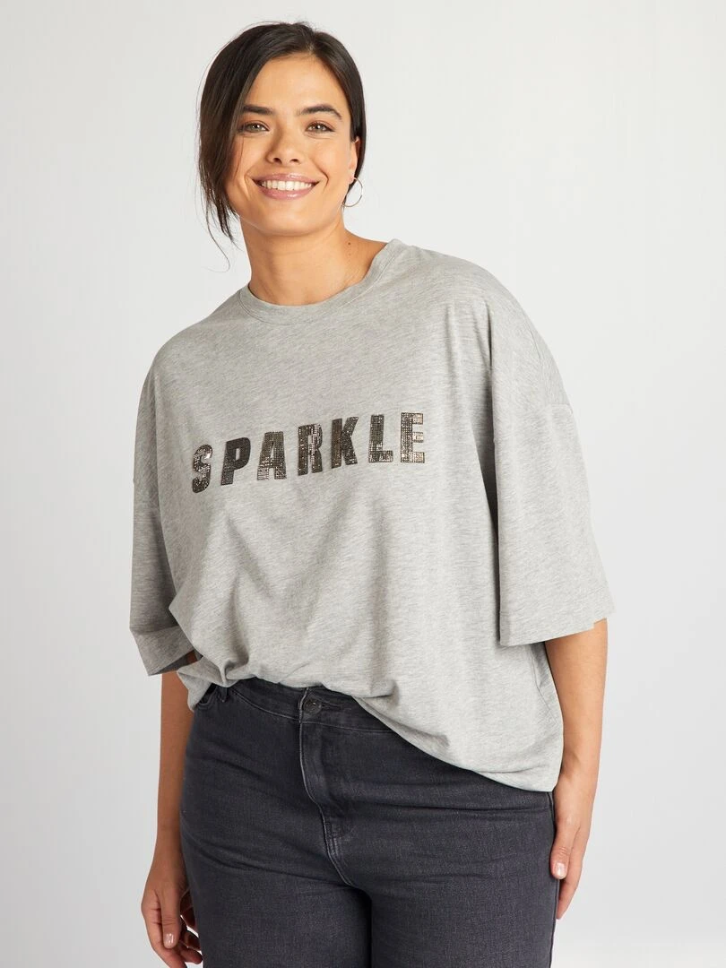T shirt inscription relief 'Sparkle' Gris
