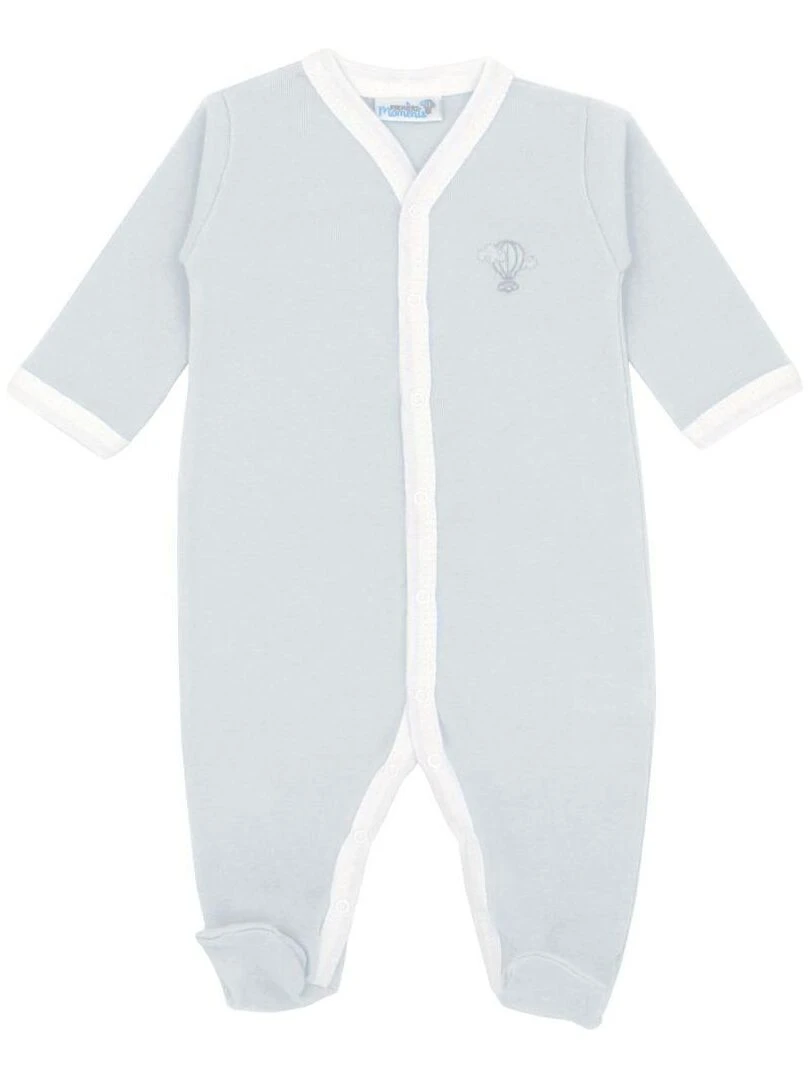 Pyjama été léger 100% coton biologique 1 à 6 mois Bleu clair