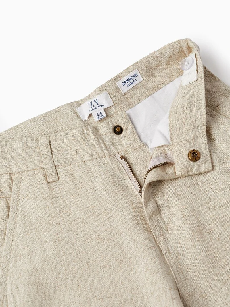 Pantalon Chino en Lin pour Garçon 'Slim Fit'   Beige