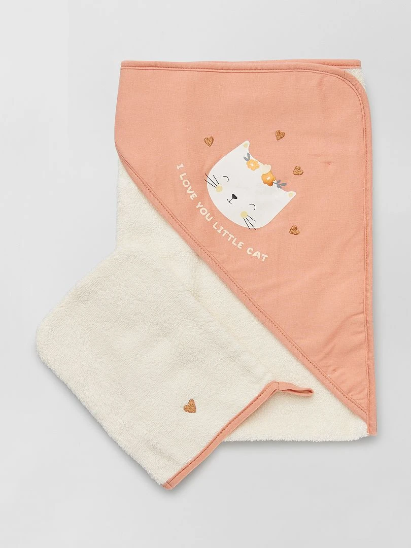 Cape de bain + gant de toilette rose