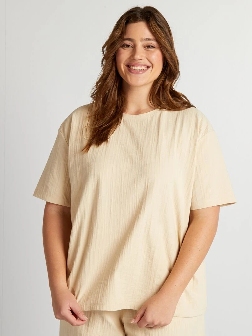T shirt stretch à col rond   Beige