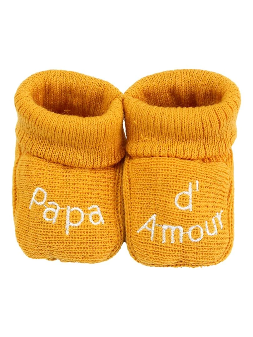 Chaussons naissance message Papa d'Amour Moutarde