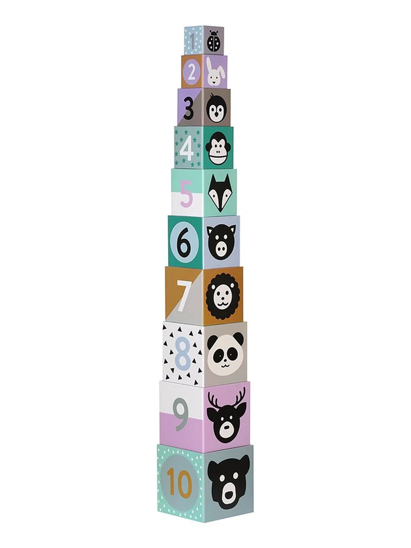 Cubes gigognes motifs animaux et chiffres en carton Multicolore