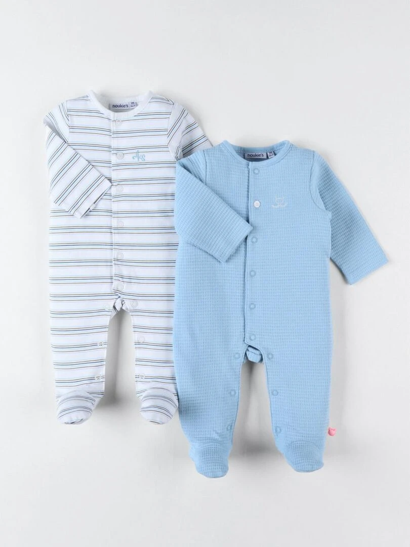 Set de 2 pyjamas 1 pièce  bleu/écru   Noukie's   Bleu