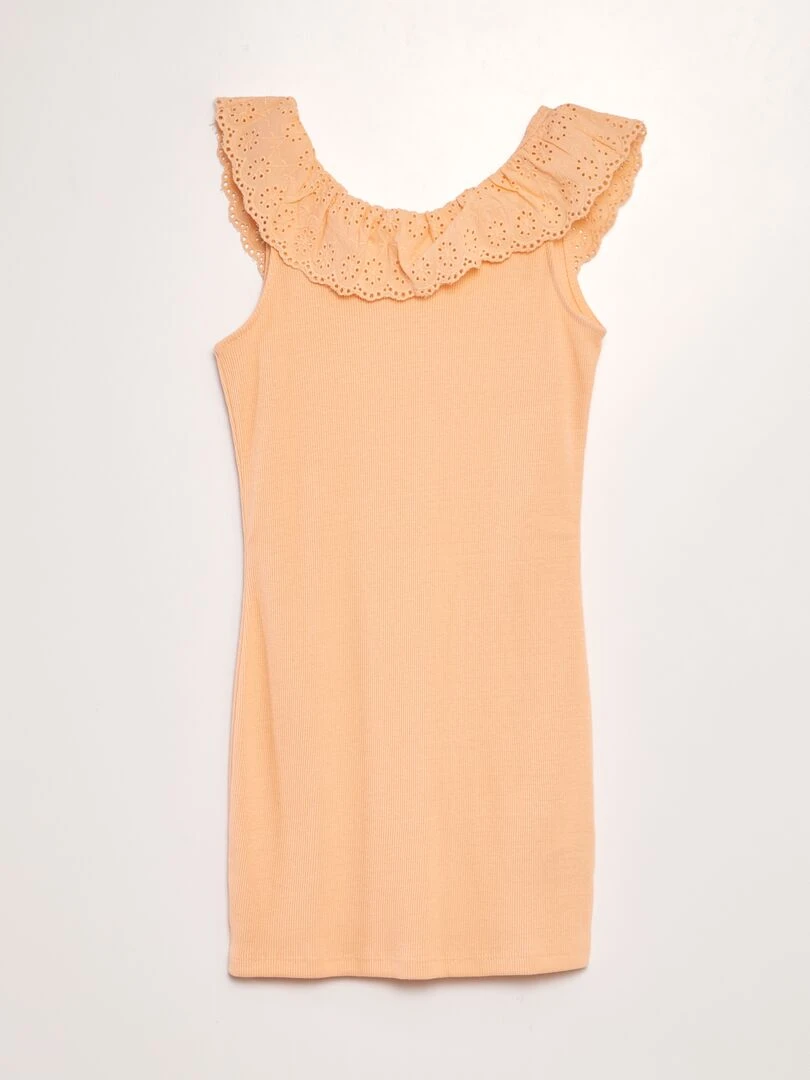 Robe côtelée avec large col brodé Orange
