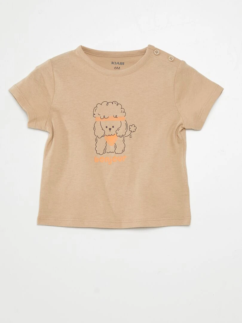 T shirt manches courtes imprimé Beige