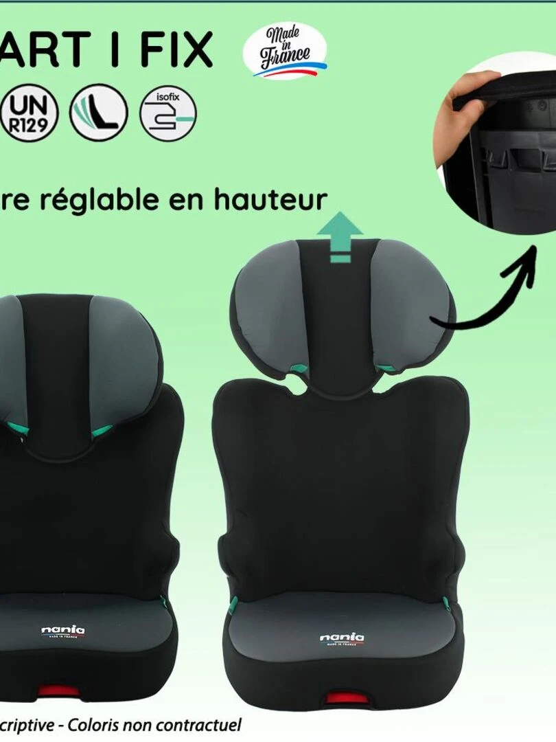 Nania – Siège auto isofix START I FIX 106 140 cm R129 i Size – Fabrication Française   Noir   Marron