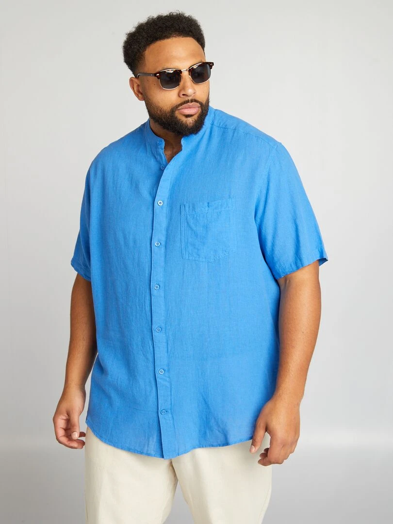 Chemise col mao Bleu