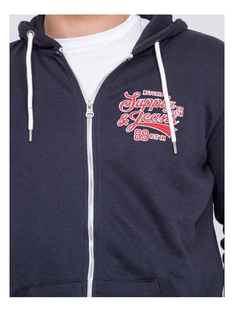 Sweat zippé capuche WALSH   Bleu marine