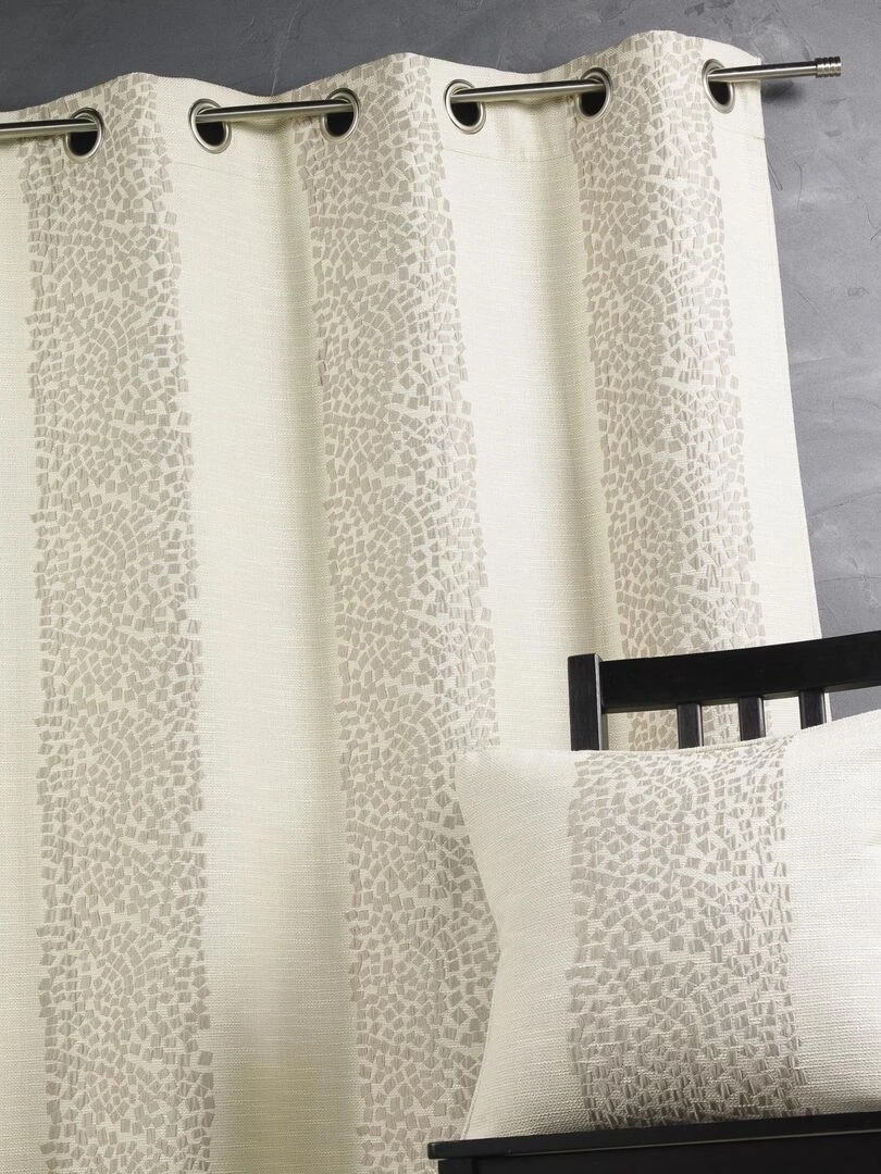 Rideau jacquard rayures brodées Beige