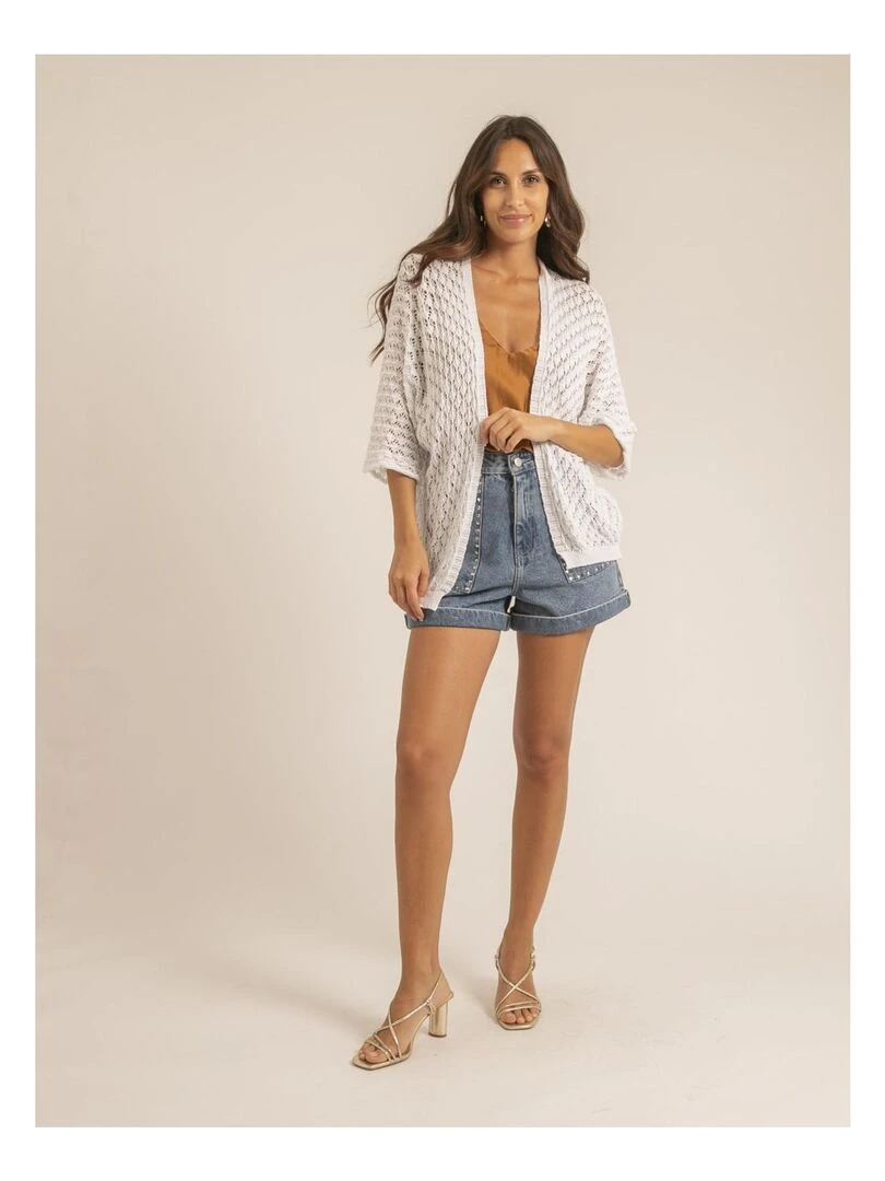 Gilet mi long ouvert KANONA   Blanc