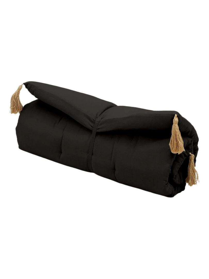 Futon coloré avec 4 pompons en jute Noir