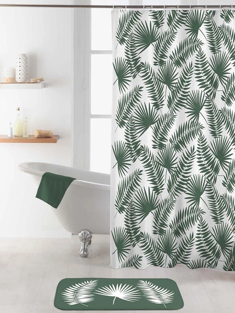 Rideau de douche Modele Feuilles Jungle Vert