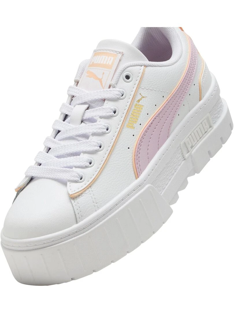 Basket à Lacets Enfant Puma Mayze Lth Piping Jr   Blanc