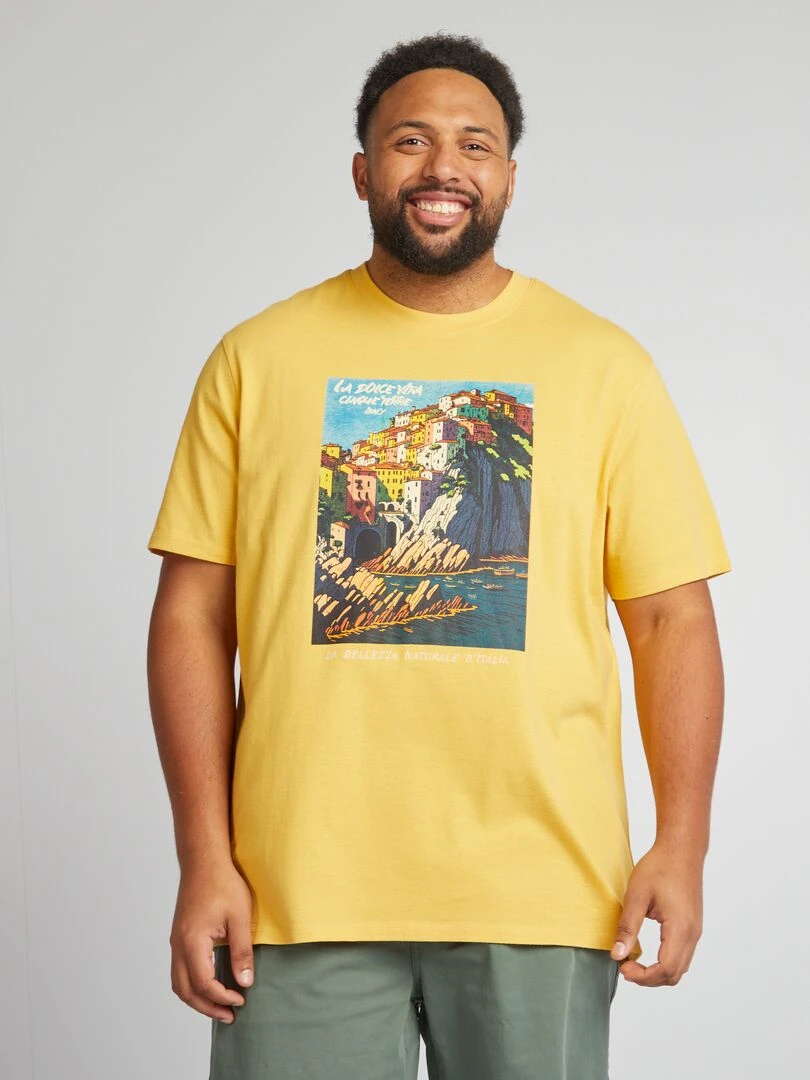 Tee shirt à col rond avec imprimé   jaune