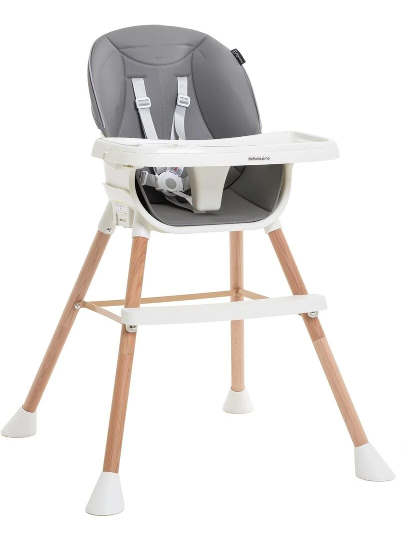 Chaise Haute Évolutive en Bois 3 en 1 – 6 mois jusqu’à 5 ans réhausseur gris Gris