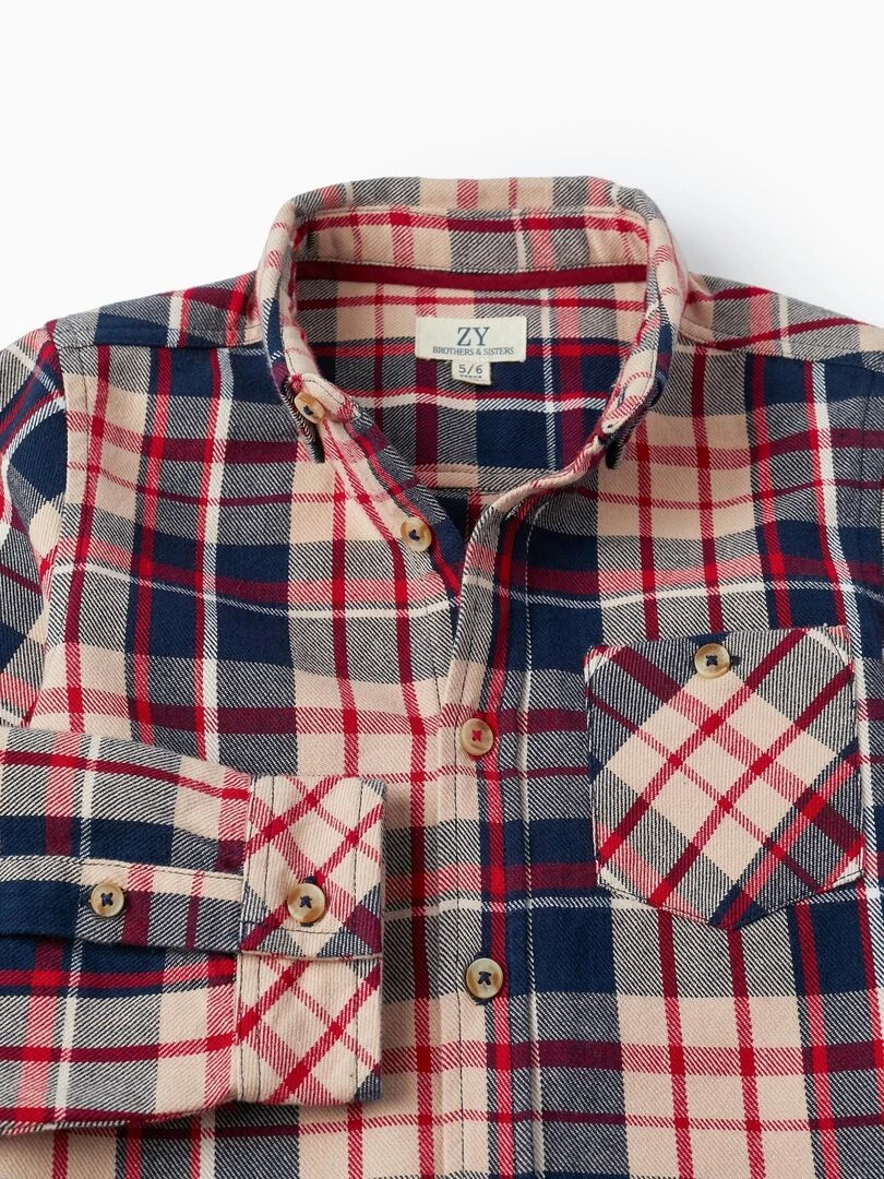 Chemise en coton à carreaux pour garçon 'B&S' manches longues  NOËL   Bleu foncé