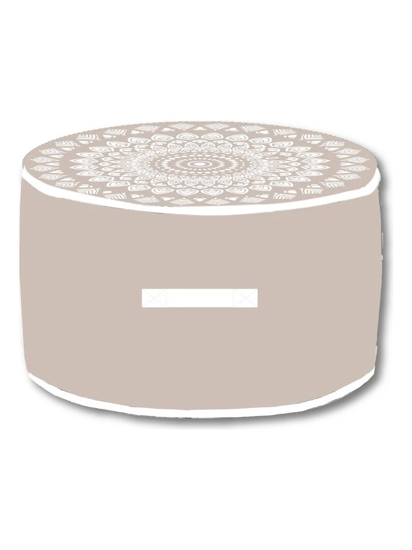 Pouf rond imprimé 'SLOW LIFE KARMA' 'TODAY'   Beige