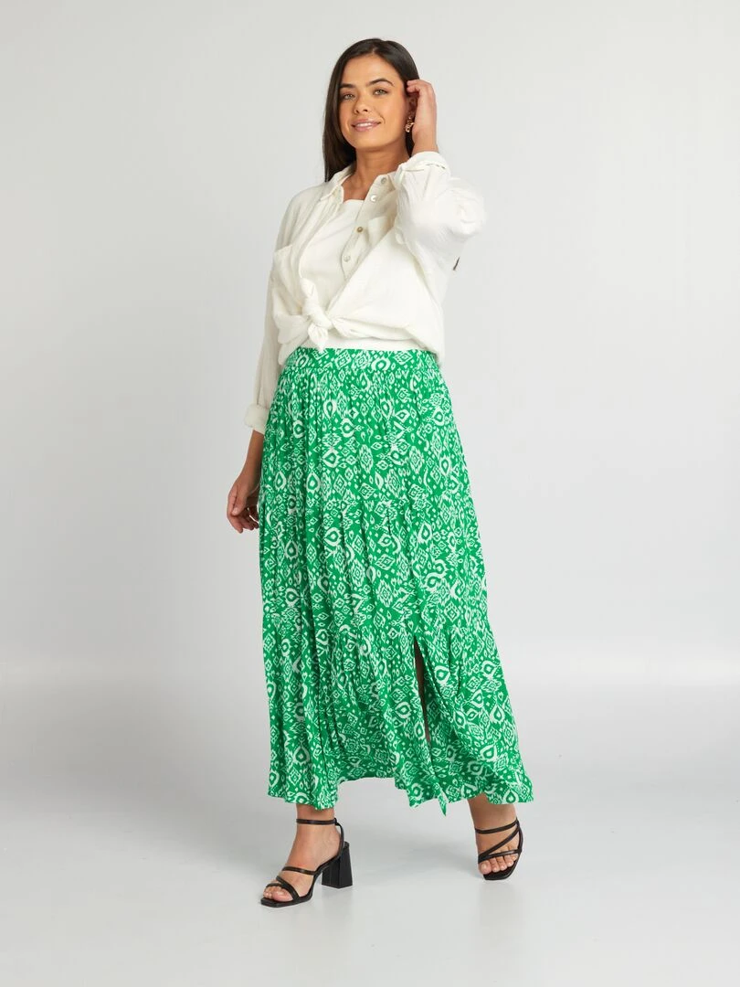 Jupe longue à étages avec taille élastiquée Vert