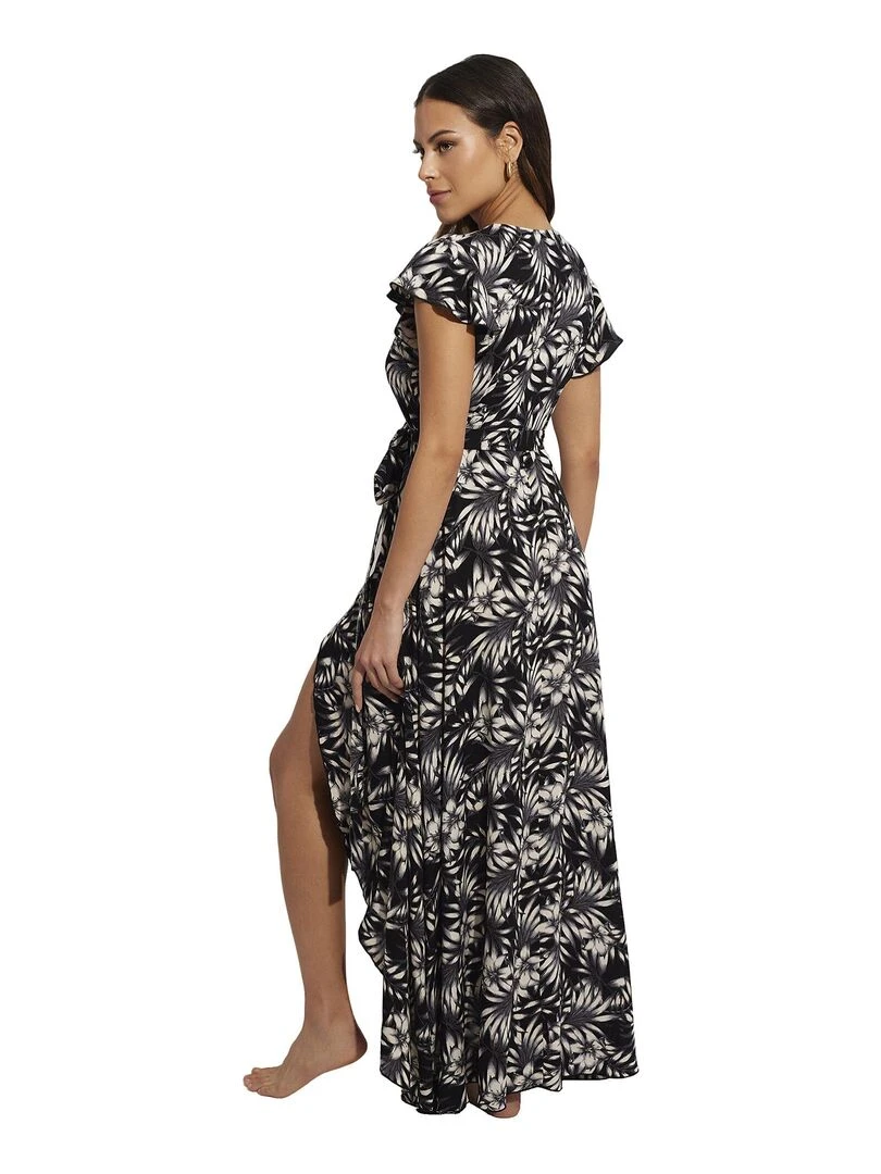 Robe longue estivale manches courtes Honolulu Noir