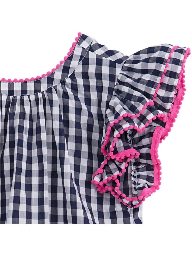 Robe Carrx Vichy  Bleu Marine  Manches Papillons  BUTTERFLY   'LA FAUTE A VOLTAIRE'   Bleu marine