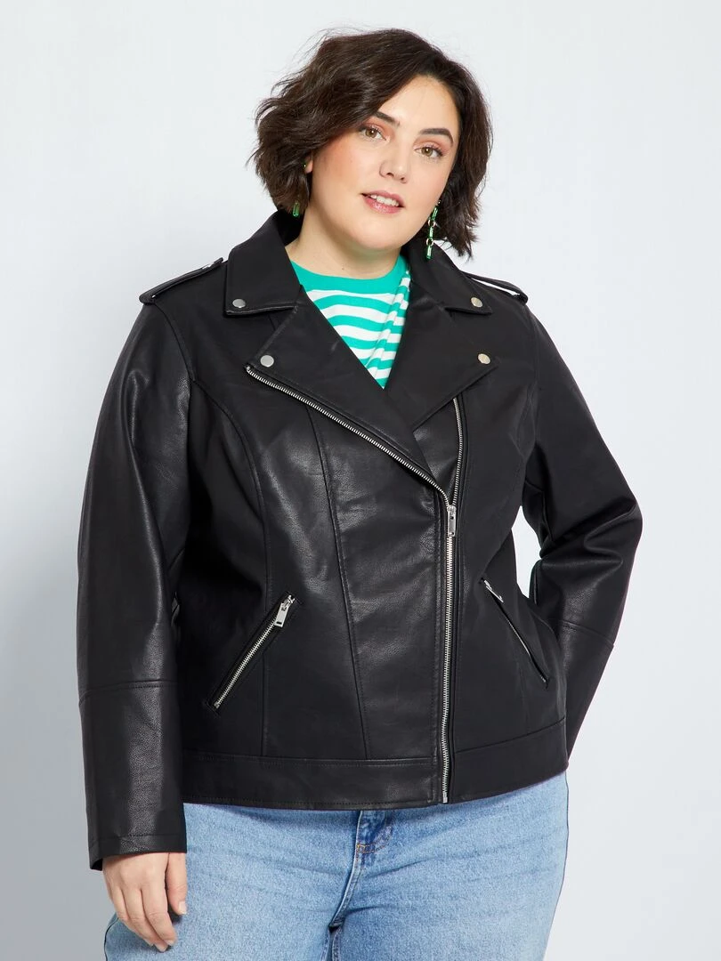 Blouson en simili avec col cranté   noir