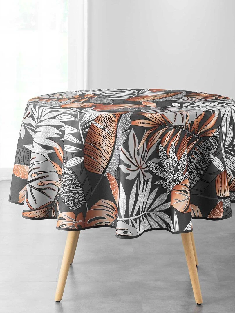 Nappe ronde Collection feuilles Alianor gris anthracite