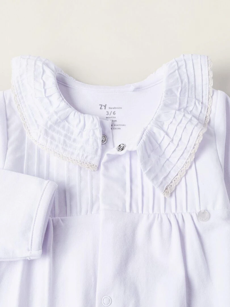Grenouillère en Coton avec Volants et Dentelle pour Nouveau Née   Blanc