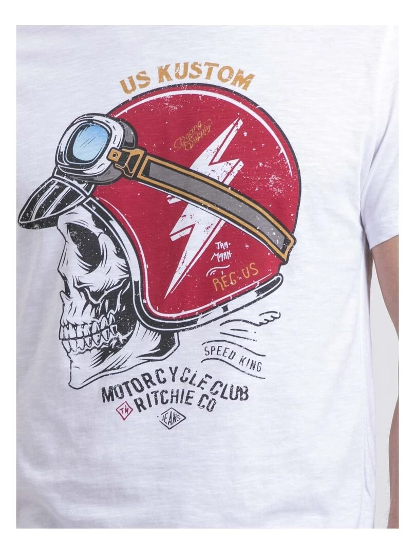 T shirt col rond pur coton NAPAMOX   Blanc