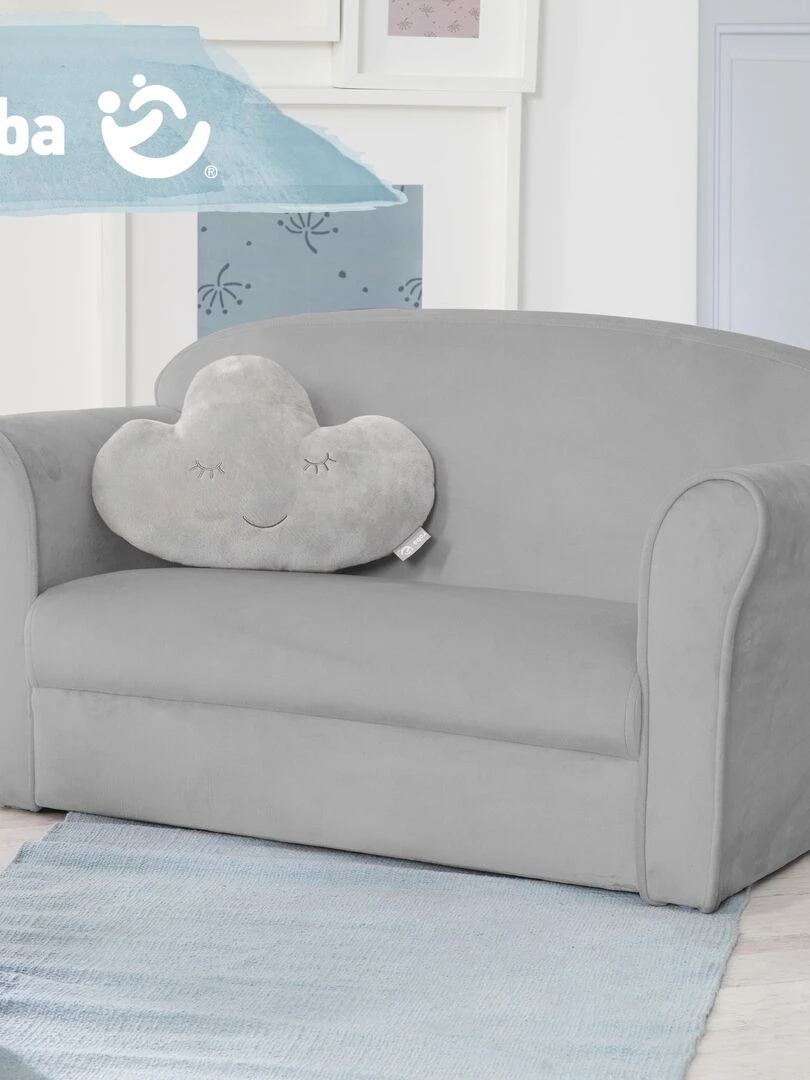 ROBA Canapé Enfant en Velours "Lil Sofa"   2 Places   Fauteuil avec Accoudoirs Confortable   Gris   Gris