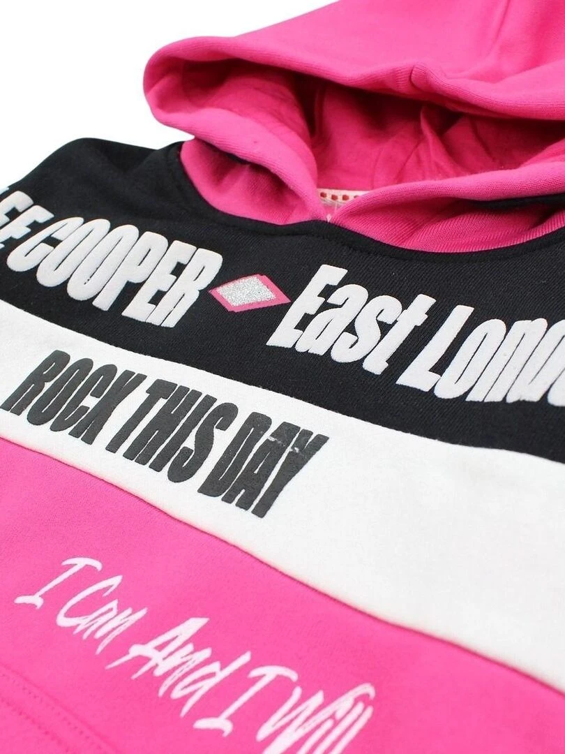 Lee Cooper   Sweat fille imprimé logo en coton   Rose fushia