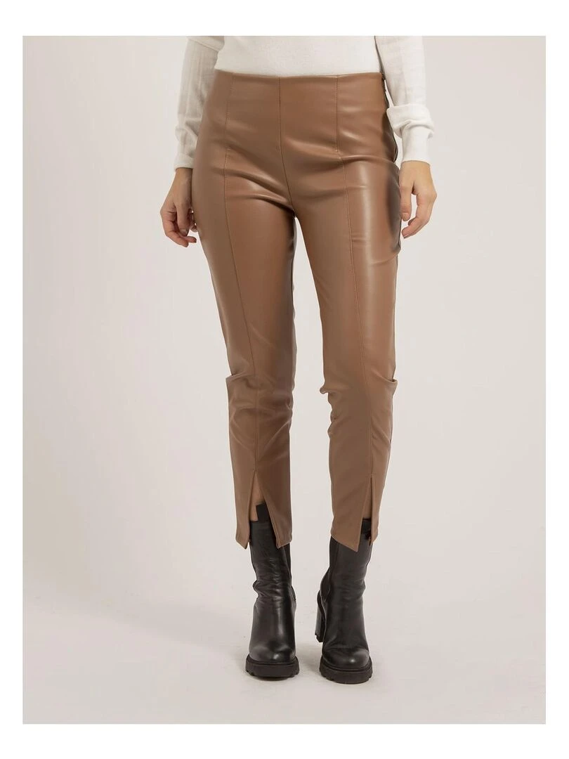 Pantalon legging simili cuir ELENA Marron