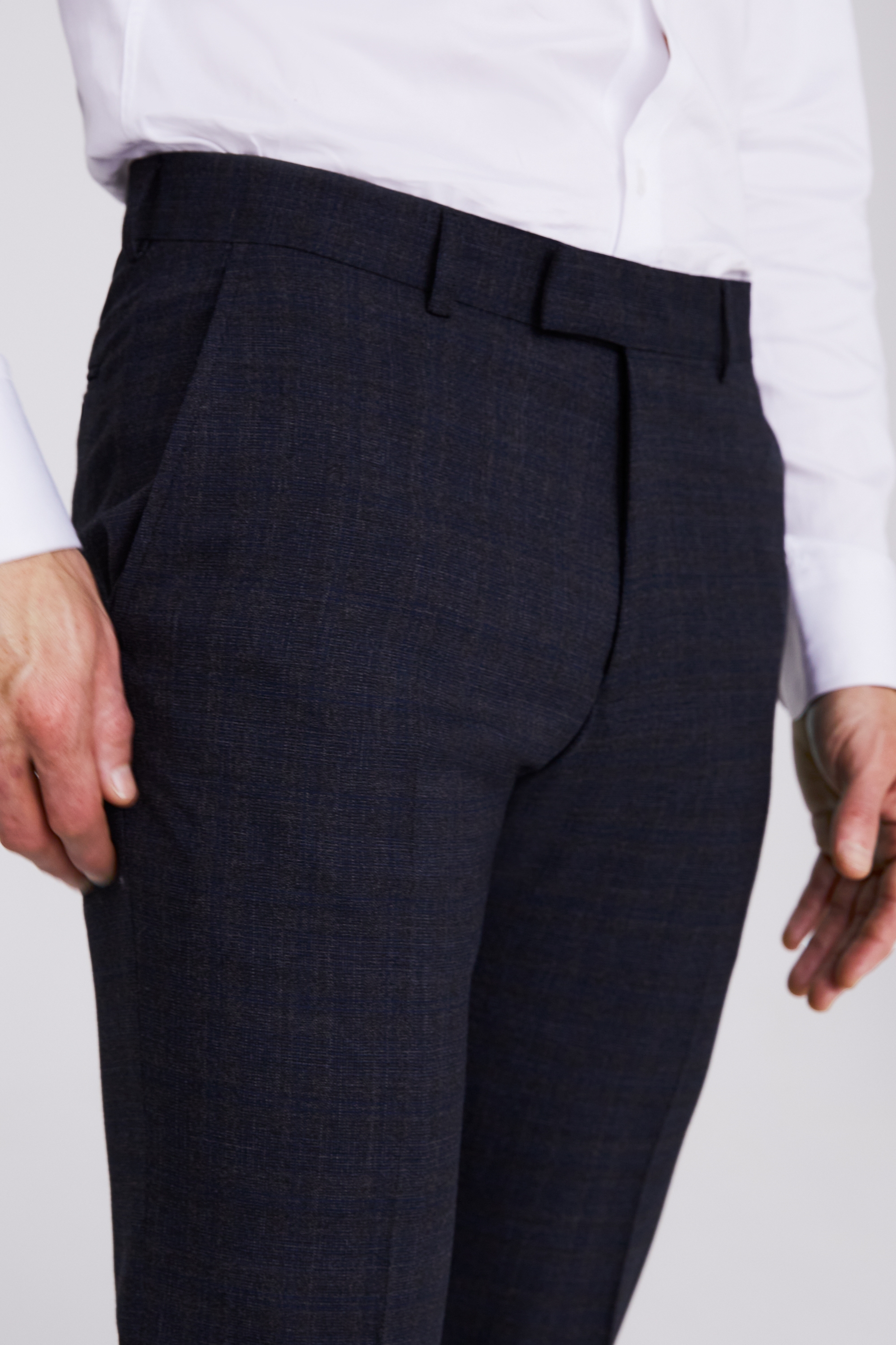 Tailored Fit Charcoal with Navy Check Trousers   Buy Online at Moss