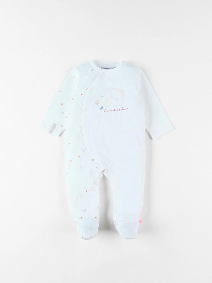 Pyjama naissance 1 pièce éléphant en jersey Noukie's Blanc