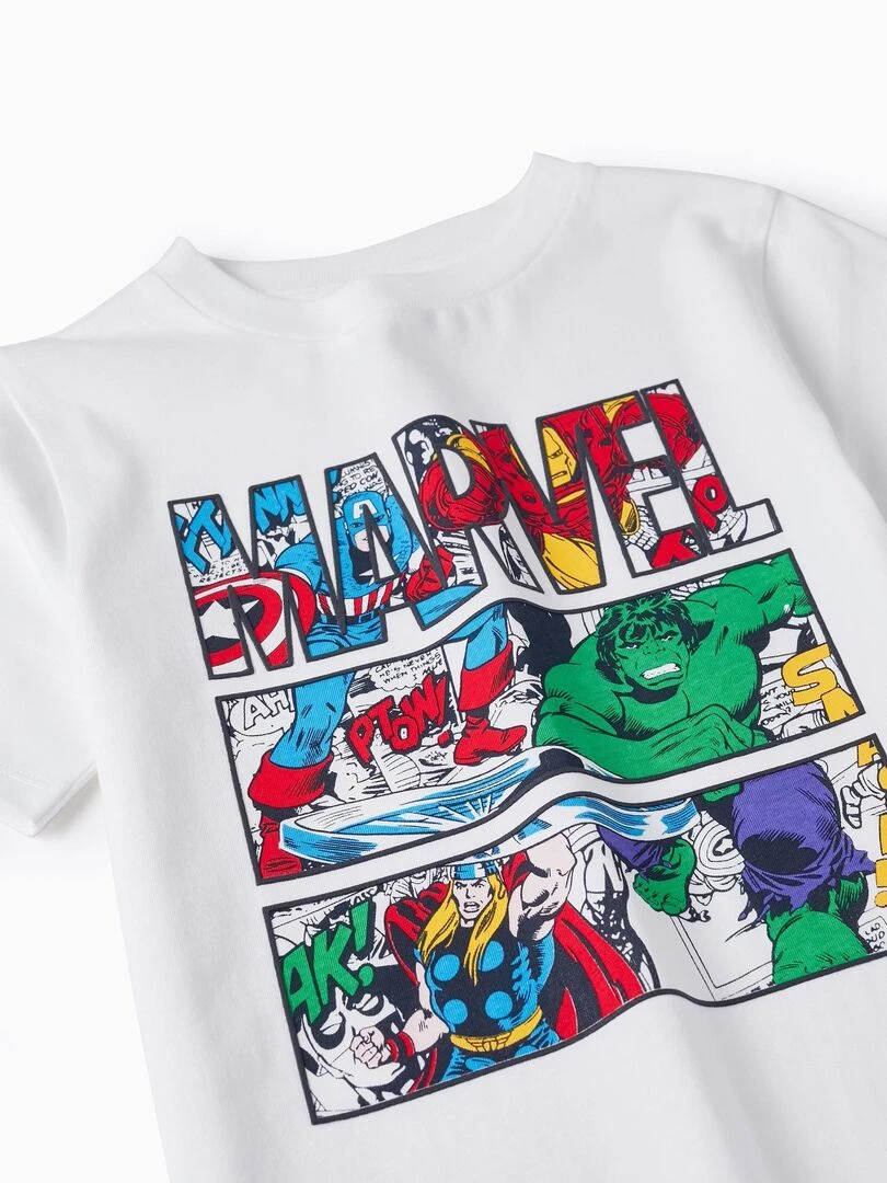T shirt en coton pour garçon 'Marvel   Les Avengers' manches courtes   Blanc