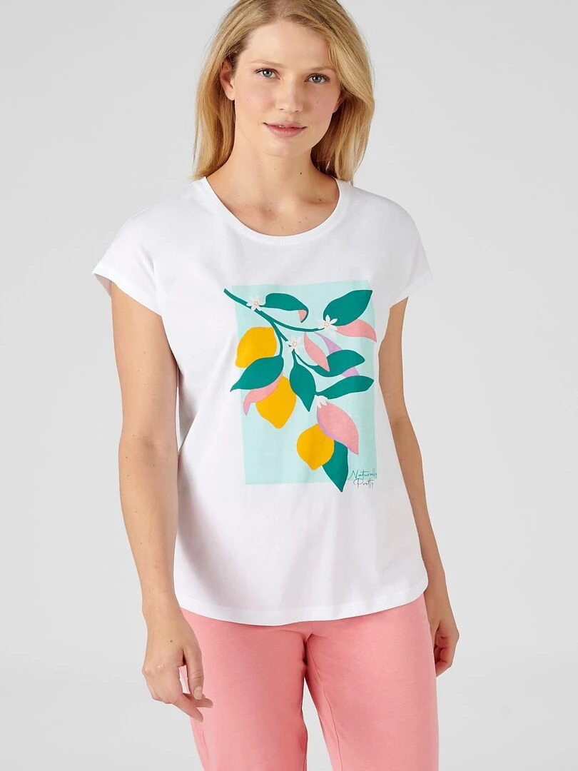 T shirt de pyjama en pur coton peigné Damart Blanc