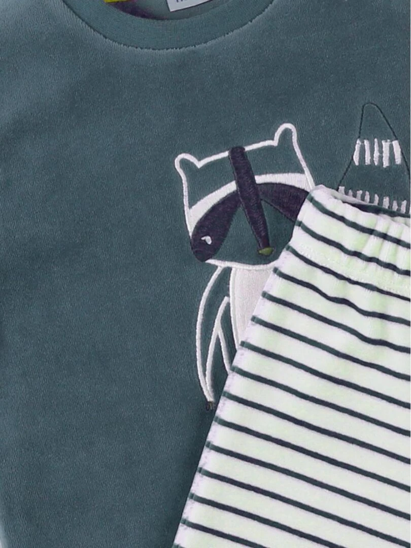 Pyjama 2 pièces raton laveur en velours forêt/beige clair Noukie's Vert