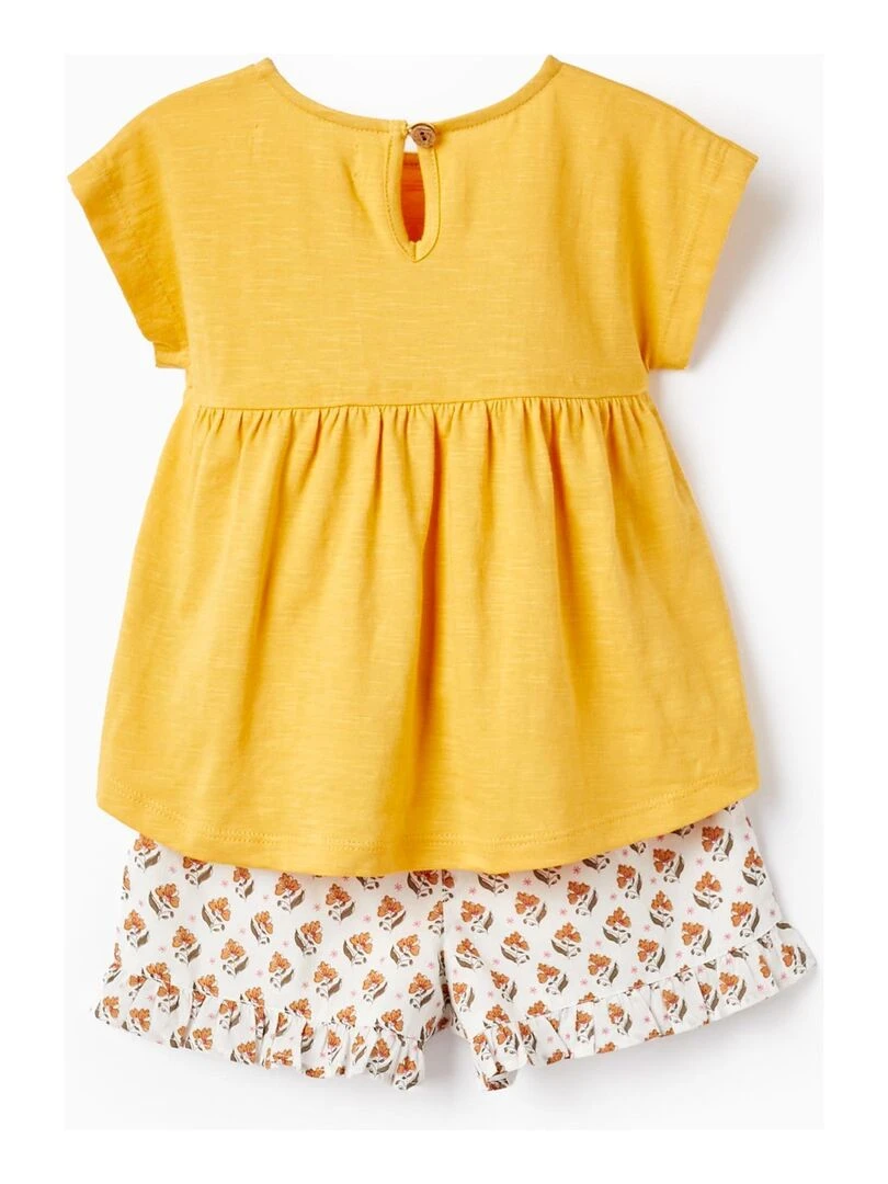 T Shirt + Short + Foulard Pour Bébé Fille Jaune