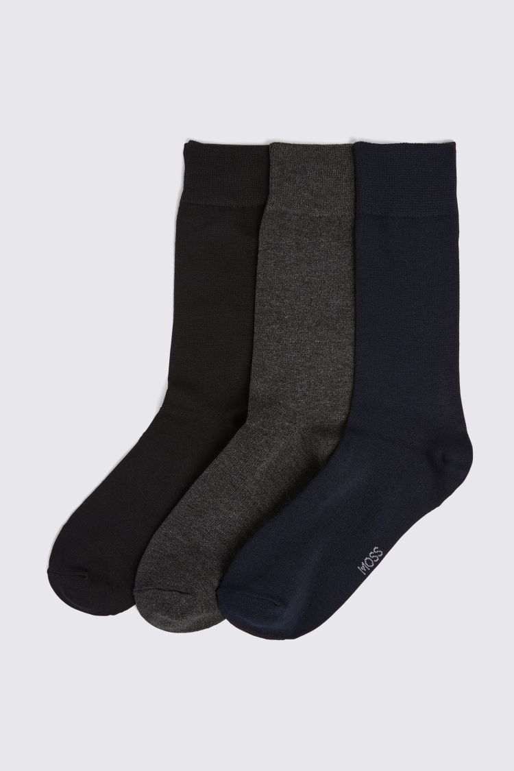 Black Navy & Charcoal 3-Pack Bamboo Socks Buy Online at Moss