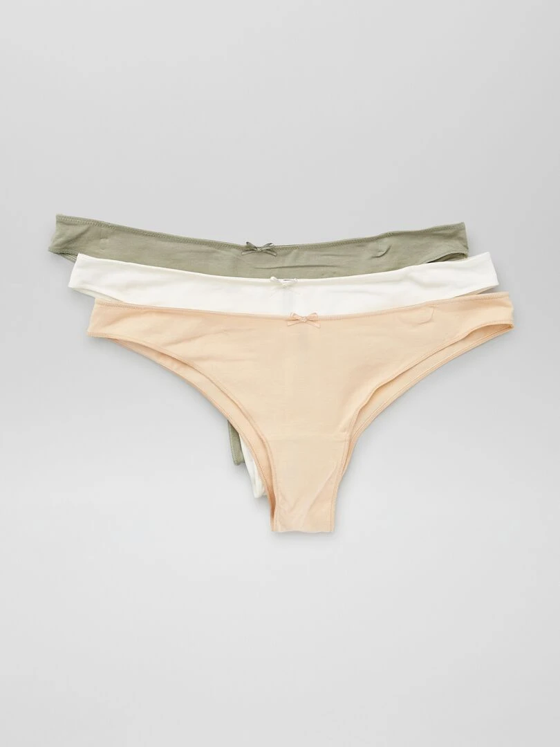 Lot de 3 tangas en coton stretch kaki/beige/écru