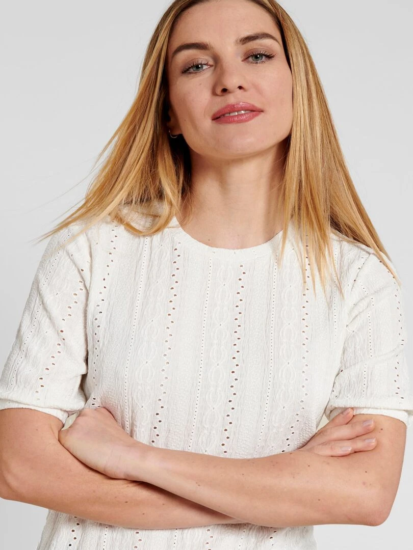 Tee shirt effet macramé Damart Blanc cassé