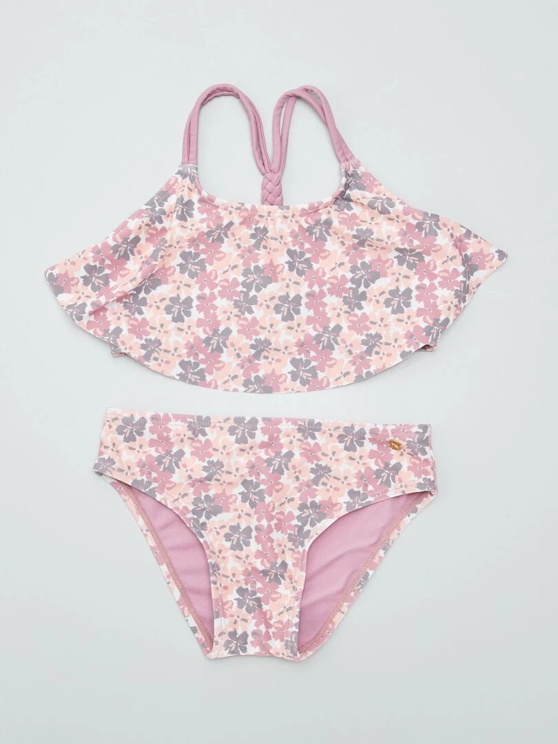 Maillot de bain fleuri 2 pièces Marron