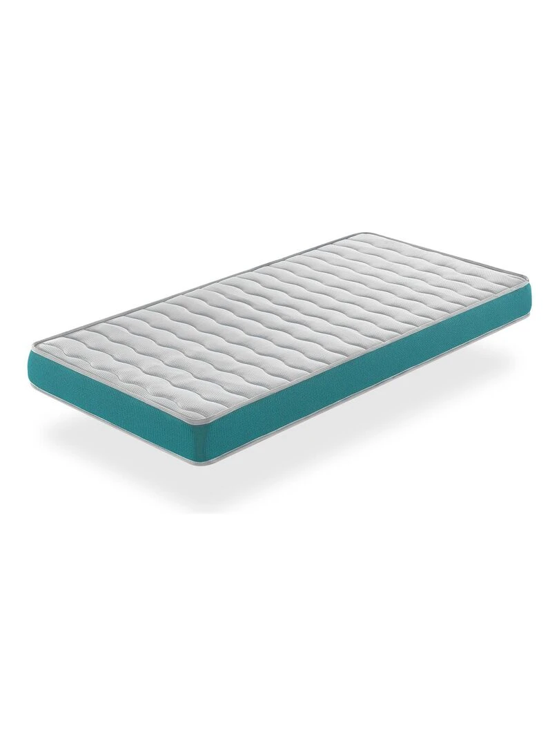 Matelas bebe 70x140 EKOZEN mousse Epaisseur 11 cm Respirante et ergonomique. Fermete ideal Blanc Vert