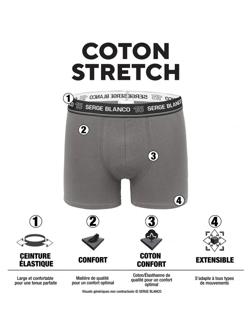 Lot de 8 boxers homme en coton Serge Blanco Noir