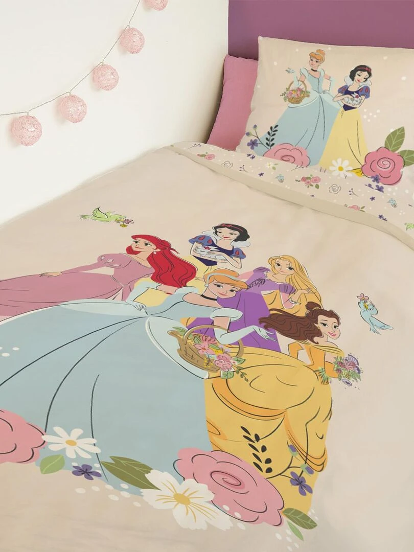 Housse de couette Disney Princesses florales 140x200 cm   100% Coton   Beige   Beige