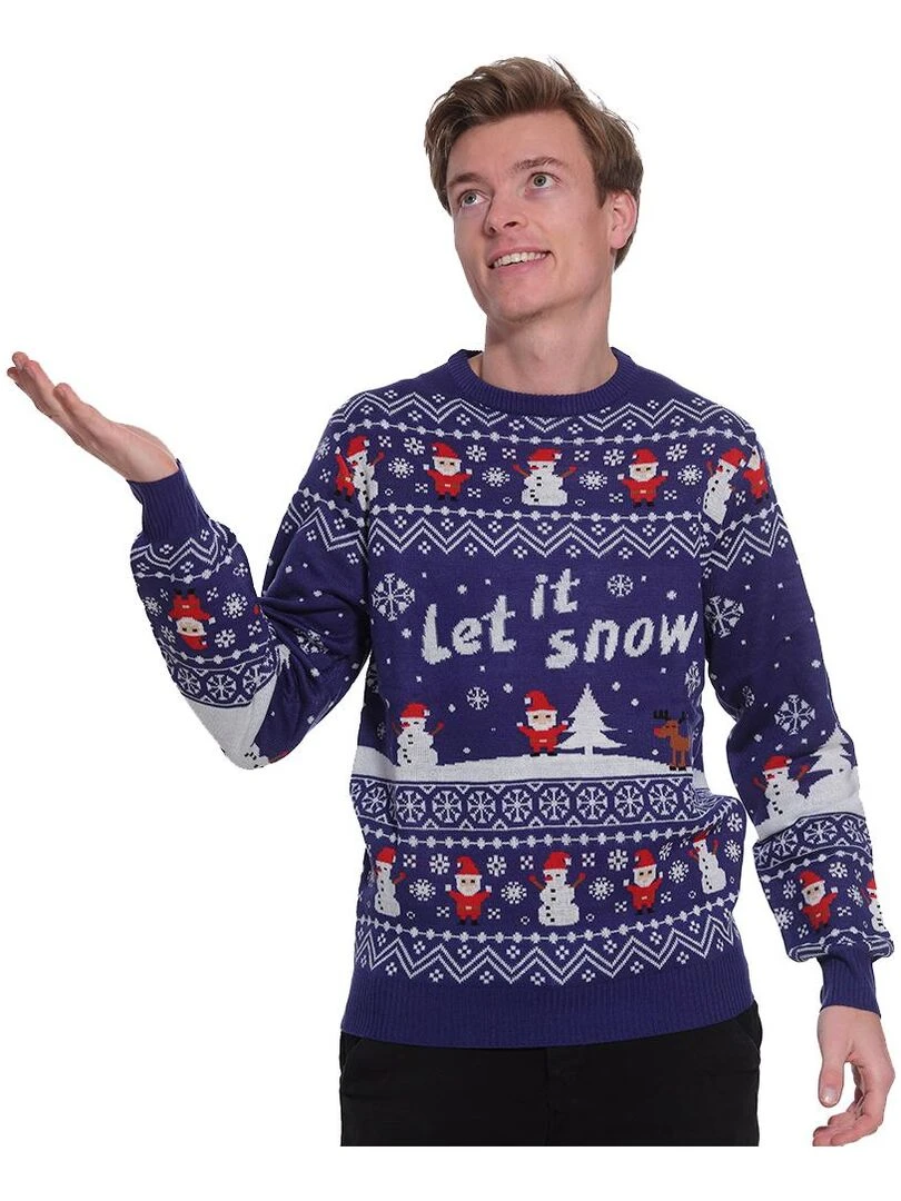 Pull de Noël "Bataille de neige" Bleu