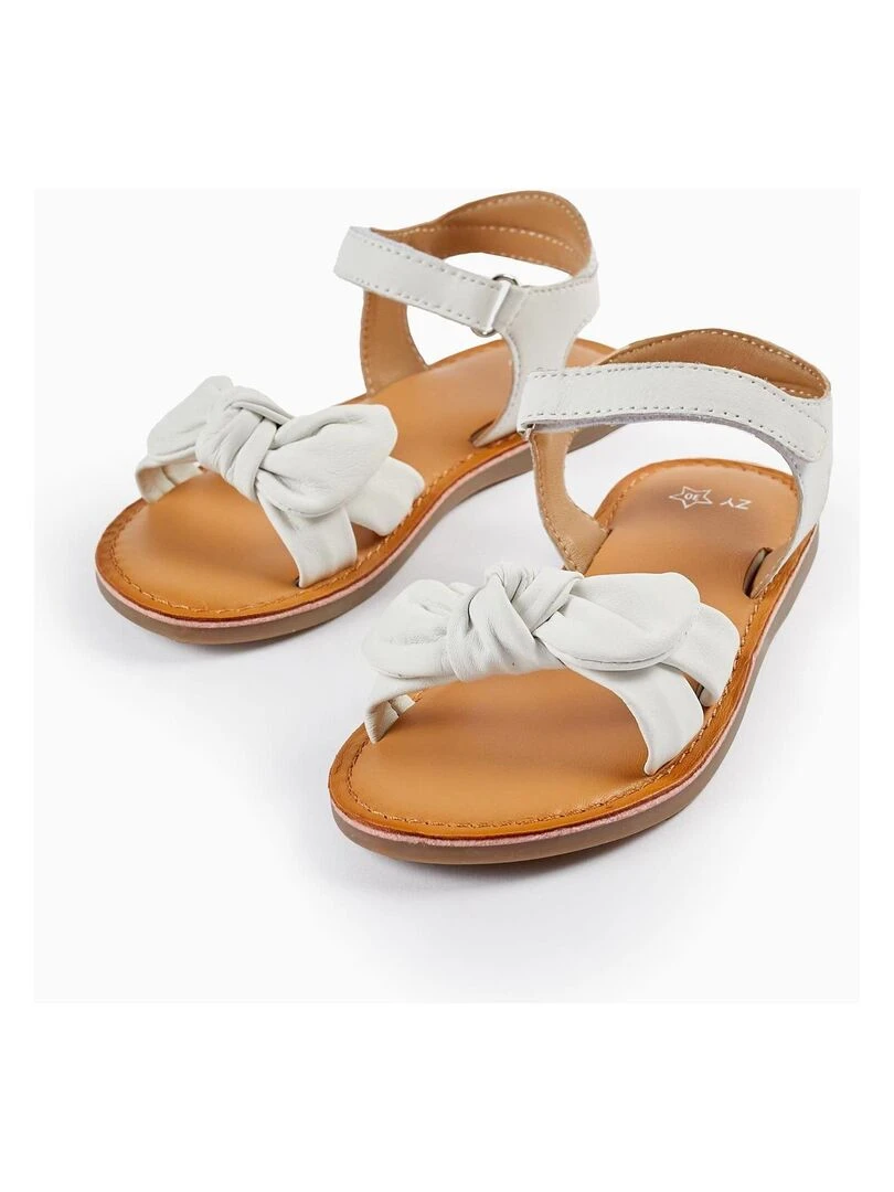 Sandales en cuir avec nœud pour fille CÉRÉMONIE Blanc