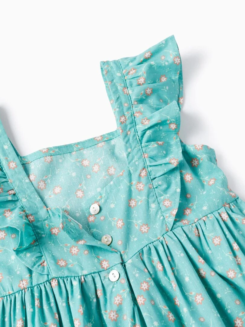 Robe Florale en Coton pour Fille manches courtes   Vert