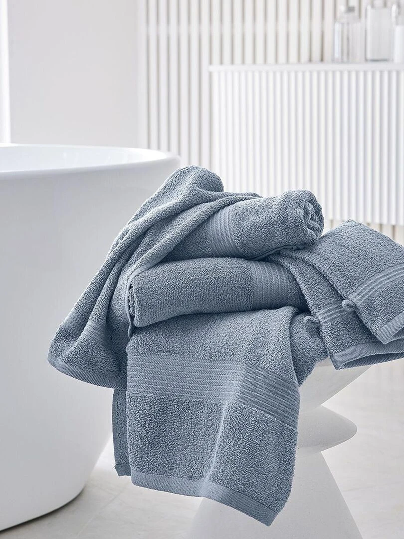 Lot de 4 serviettes invité + 4 serviettes de bain + 2 draps de bain coton uni ESSENTIAL Bleu gris