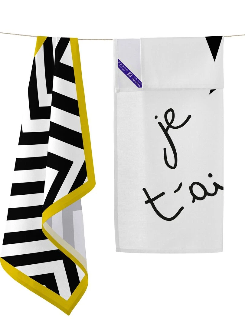 Torchon (2 pièces) Amour "Happyfriday"   Blanc